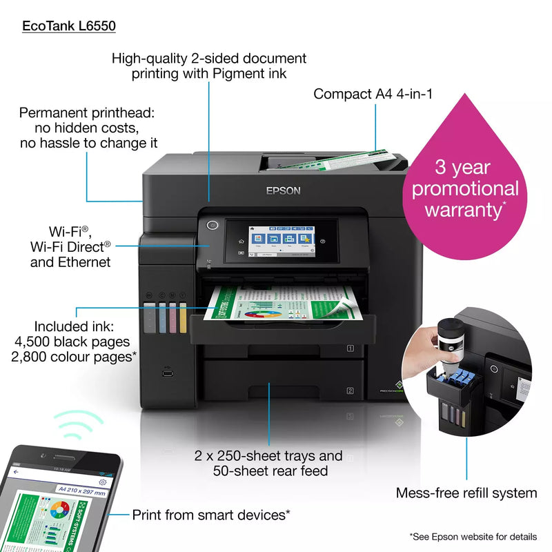 EPSON ECOTANK L6550 WIFI DUPLEX AIO INK TANK PRINTER
